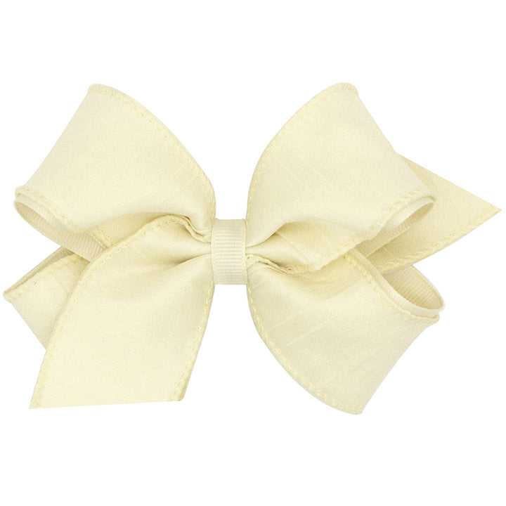 Wee Ones Antique White Jewel-toned Dupioni Silk and Grosgrain Overlay Bow (2 Sizes)