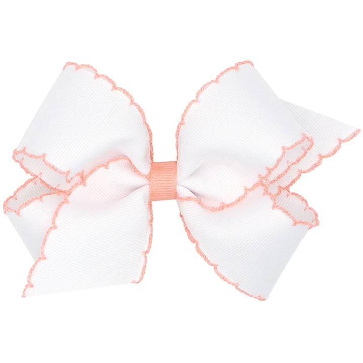 Wee Ones Moonstitch Bow - White with Coral Trim (2 Sizes)