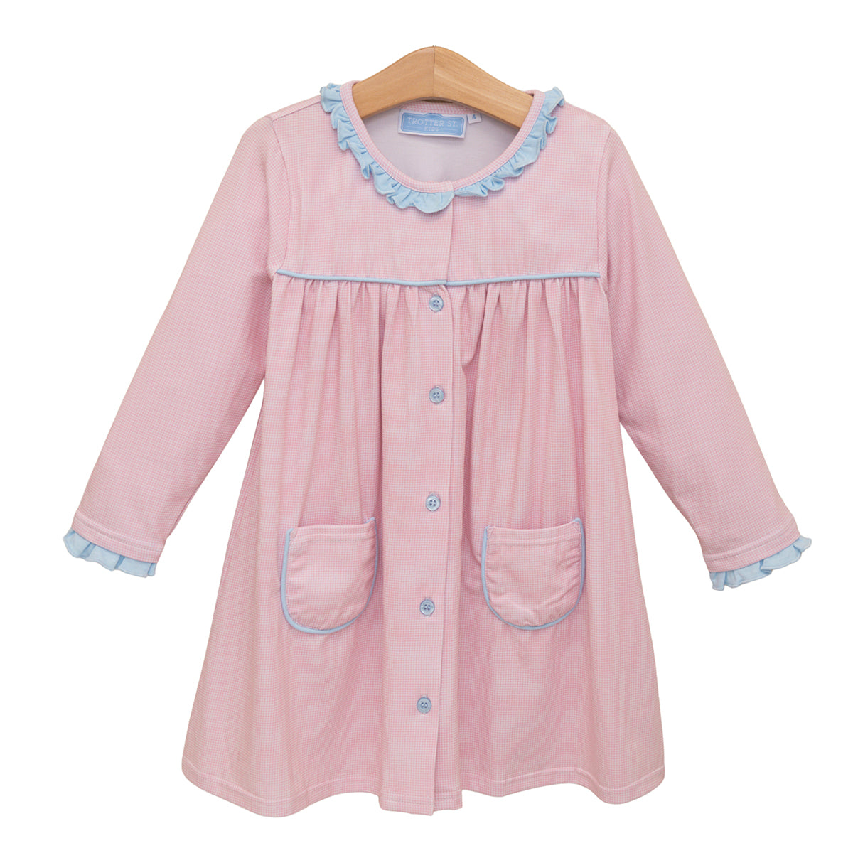 Light Pink / Light Blue Microgingham Amelia Dress by Trotter Street Kids