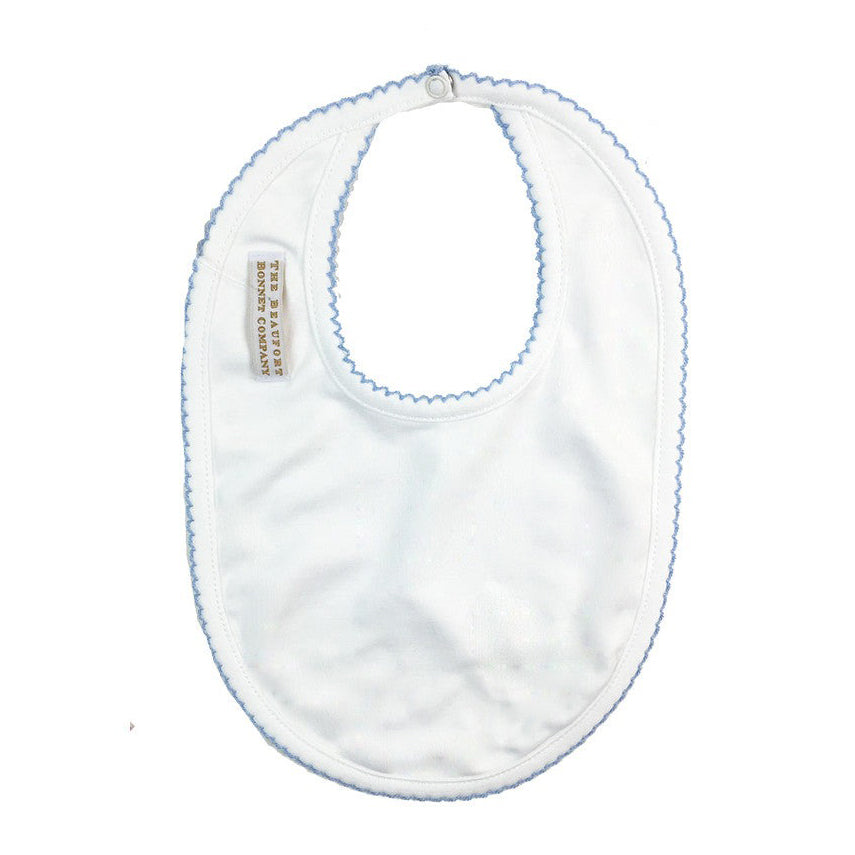 TBBC Bellyful Bib - White with Buckhead Blue Trim