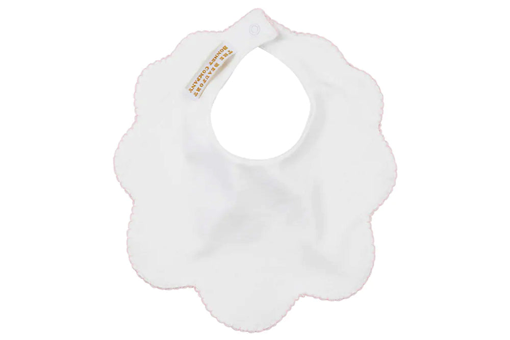 TBBC Bellyful Bib - White with Palm Beach Pink Trim