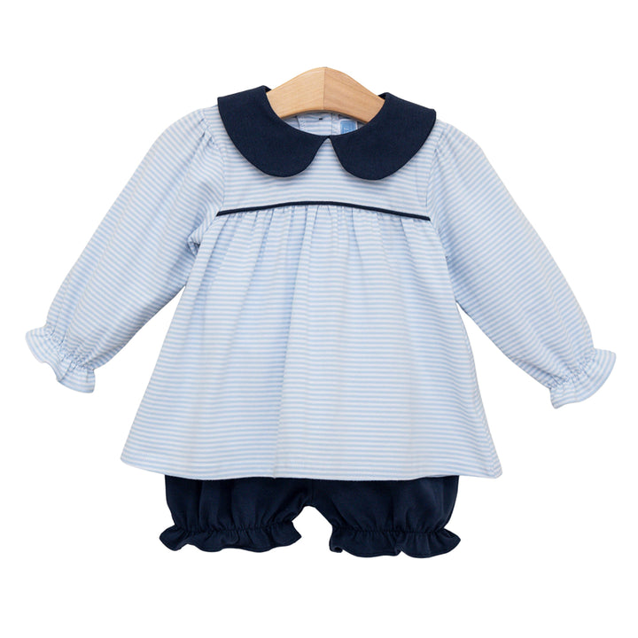 Light Blue Stripe with Navy Trim Katherine Bloomer Set by Trotter Street Kids