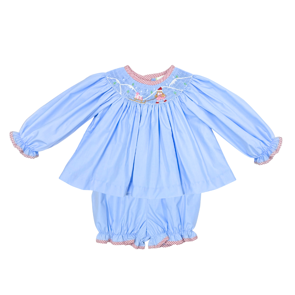Holiday Sled Ride Smocked Bishop Bloomer Set by Zuccini Kids