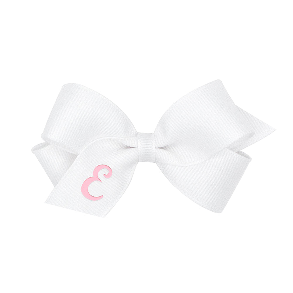 Wee Ones Mini Monogrammed Bow - White with Light Pink Initial - 19 Letters