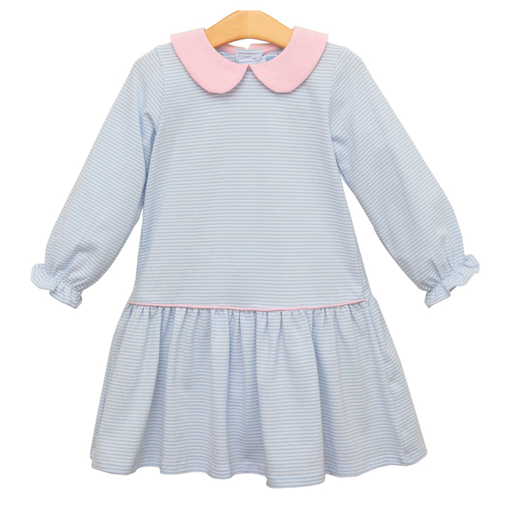 Light Blue Stripe with Pink Trim Katherine Dress by Trotter Street Kids