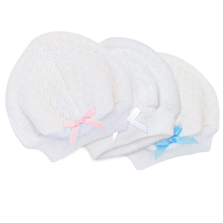 Paty White Beanie Cap w/ Bow (3 Bow Colors)