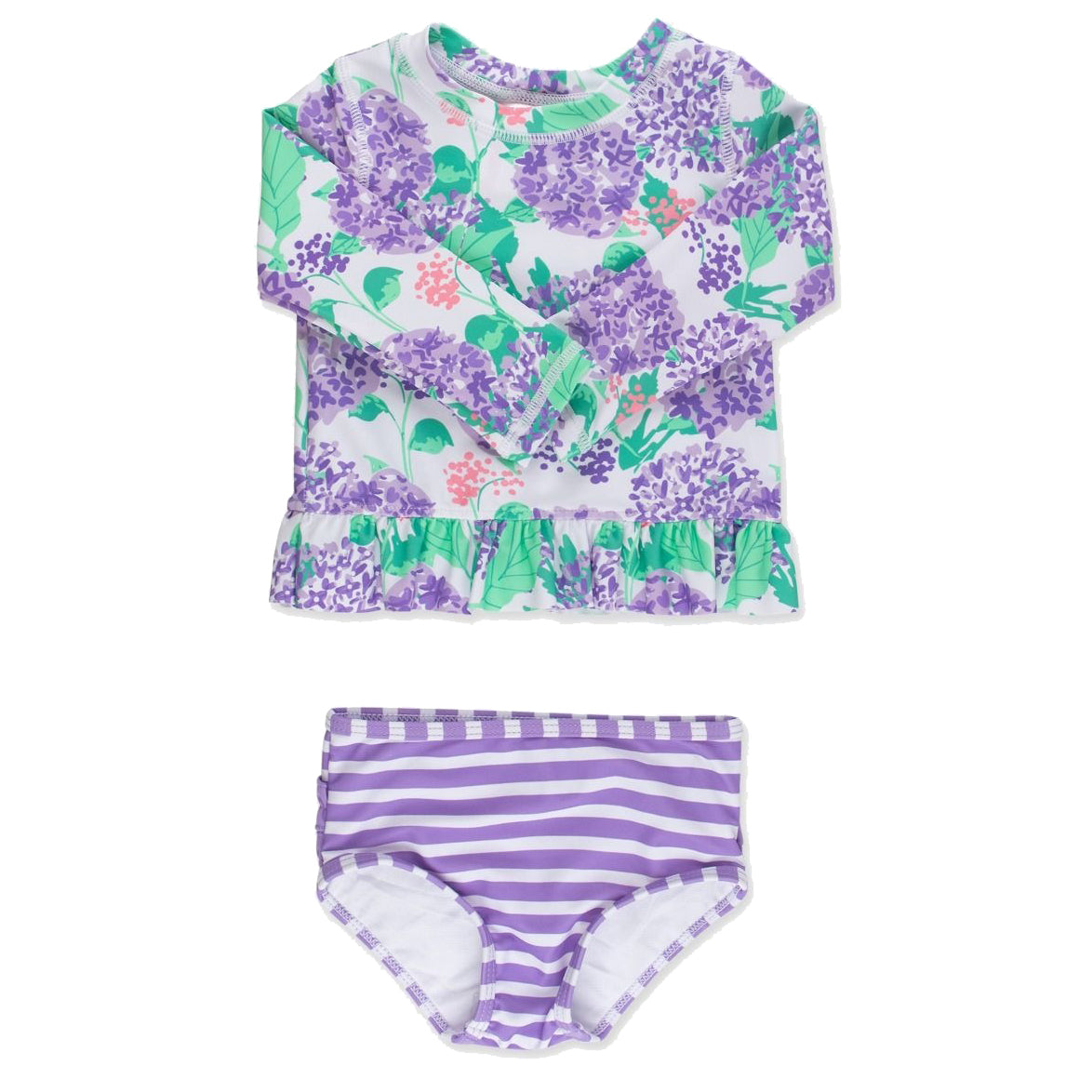 Purple Hydrangea Garden Long Sleeve 2-Piece Swimsuit by RuffleButts