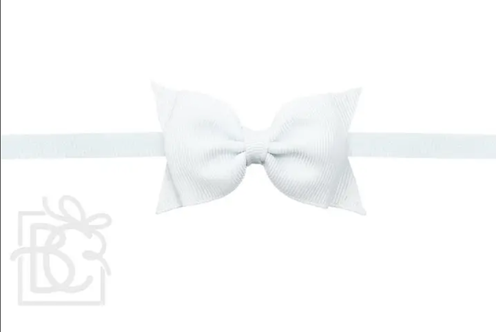White Sophia Flat Pantyhose Headband with 2.5-inch Dainty Bow by Beyond Creations