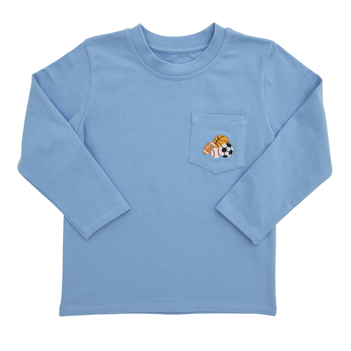 Sports Balls Embroidered on Pocket Tee by Itsy Bitsy