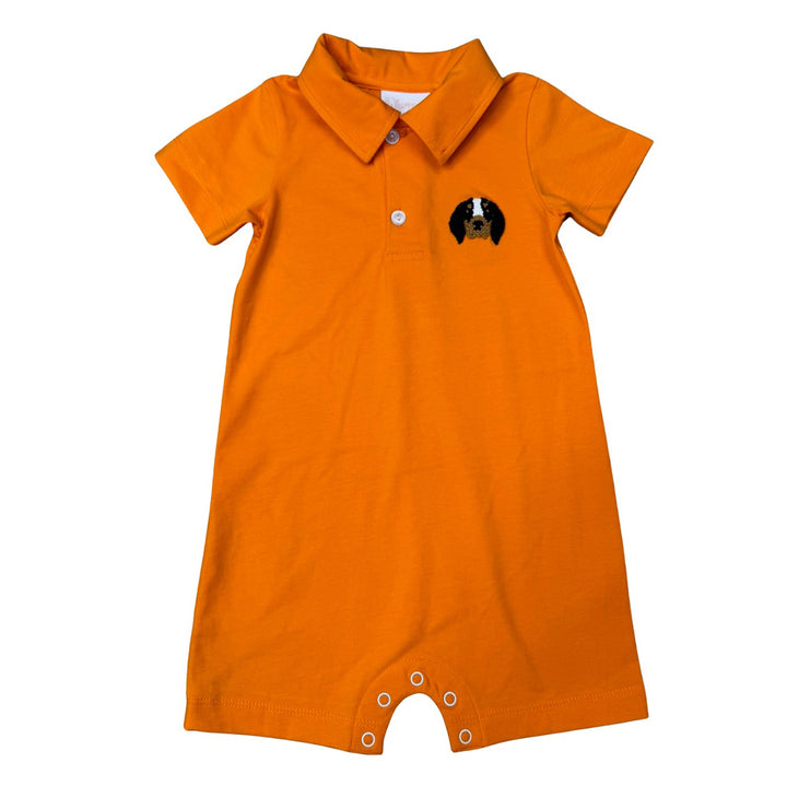 Orange Hound Dog Polo Romper by Whimsy Bay Kids