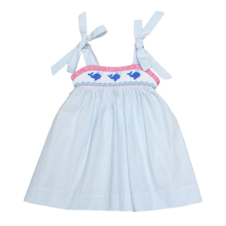 Whales on Light Blue Mini Seersucker Rachel Dress by Zuccini Kids
