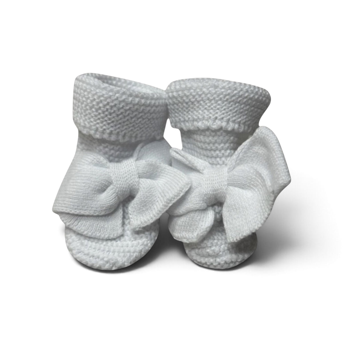 White Foldover Booties with Bow by Mi Lucero