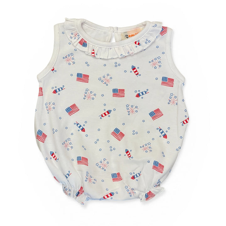 American Flags and Fireworks Sleeveless Ruffle Neck Bubble by Luigi