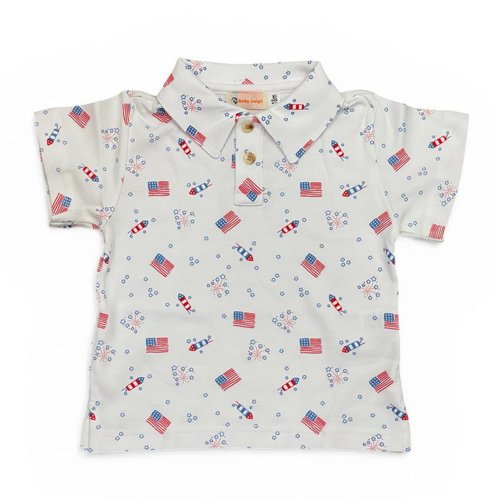 American Flags and Fireworks Print Polo by Luigi
