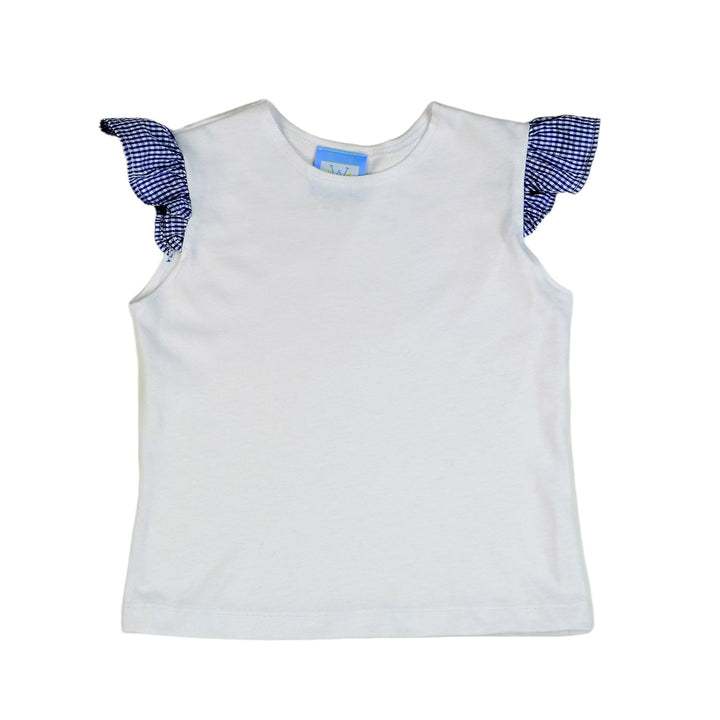Color Works Angel Sleeve Tee - White with Navy Ruffle