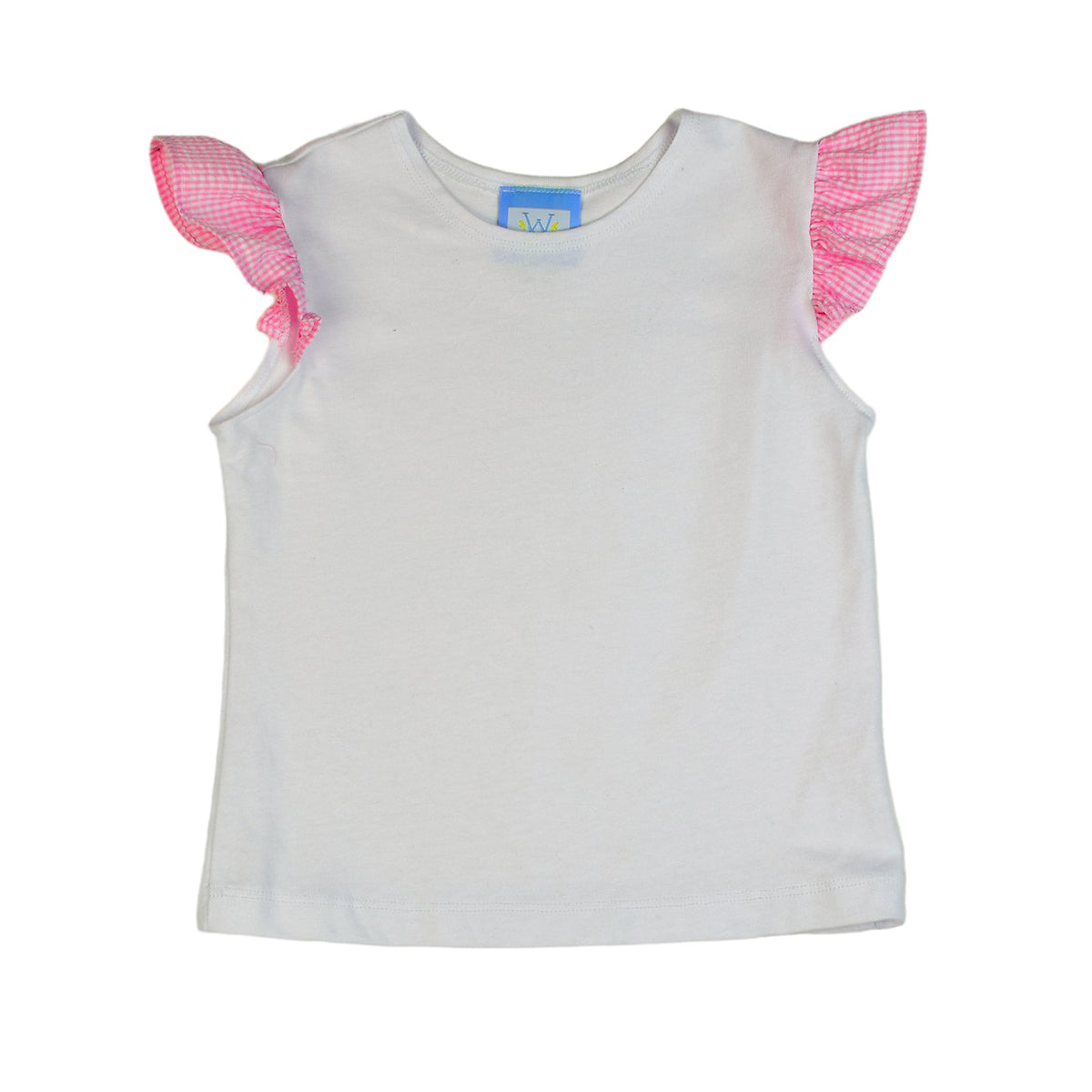 Color Works Angel Sleeve Tee - White with Pink Ruffle