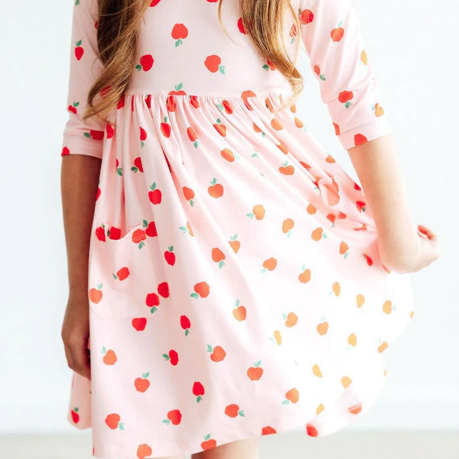 Apple a Day 3/4-Sleeve Pocket Twirl Dress by Mila & Rose