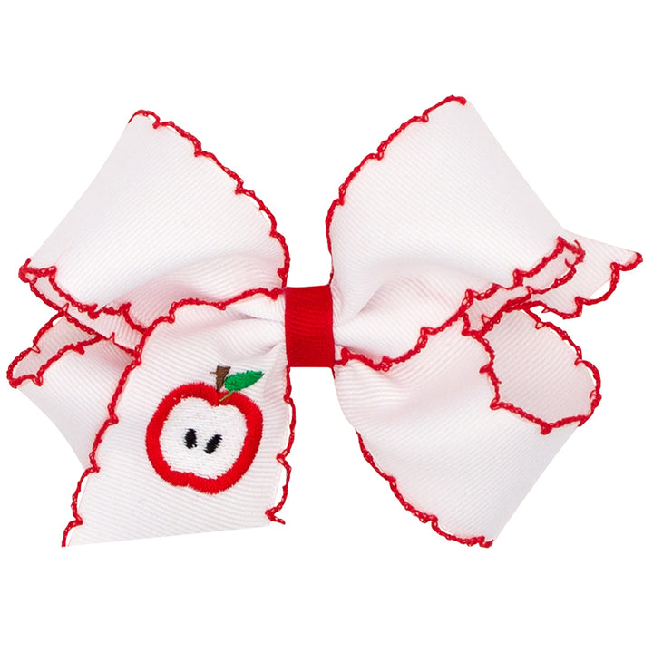 Wee Ones Apple Embroidered on Moonstitch Bow (2 sizes)