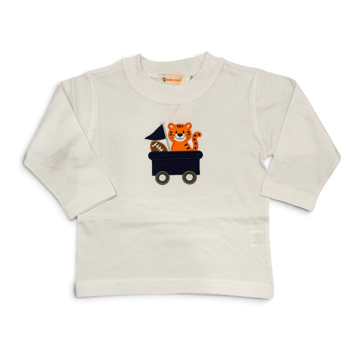 Tiger and Football in Wagon on Boy's Long-Sleeve Shirt by Luigi
