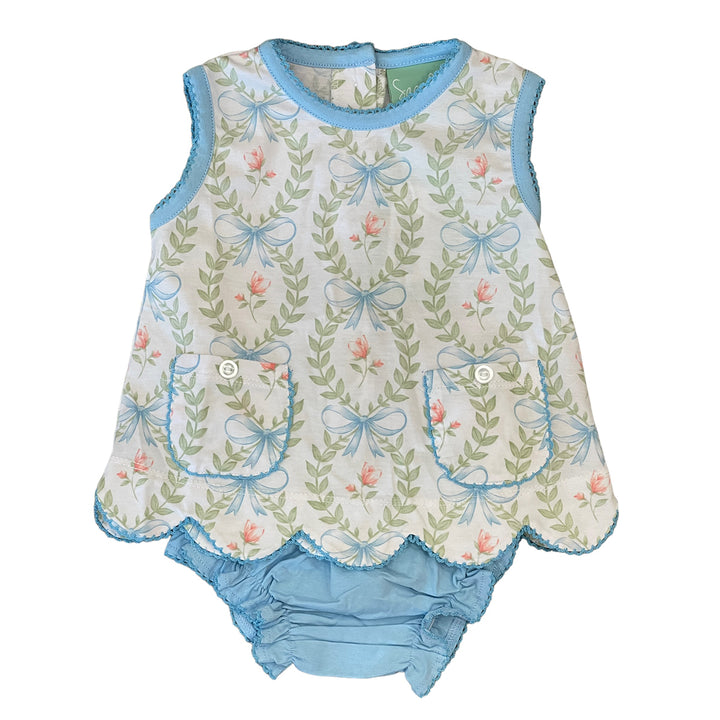 Sage & Lilly Baby Blue Bows Scallop Bloomer Set