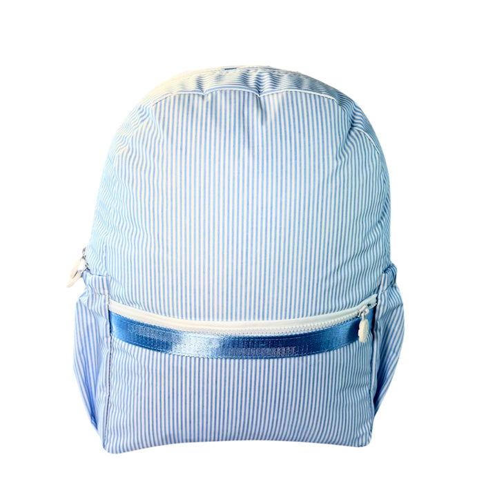 Baby Blue Stripe Glossy Backpack with Drink Pockets by Mint Sweet Little Things