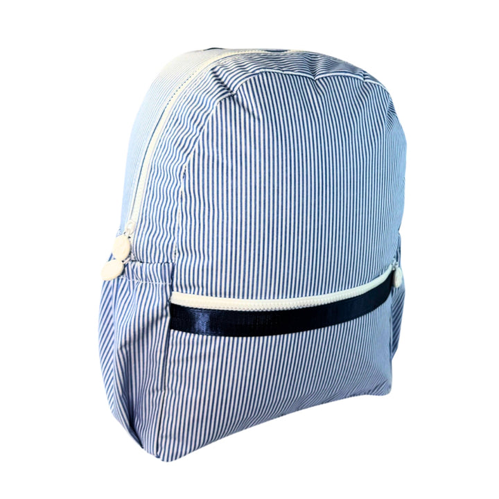 Navy Stripe Glossy Backpack with Drink Pockets by Mint Sweet Little Things