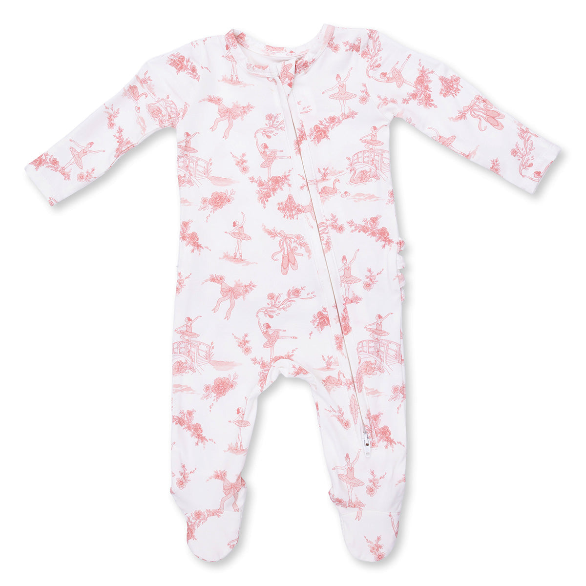 Ballet Toile Ruffle Back Zipper Footie by Angel Dear