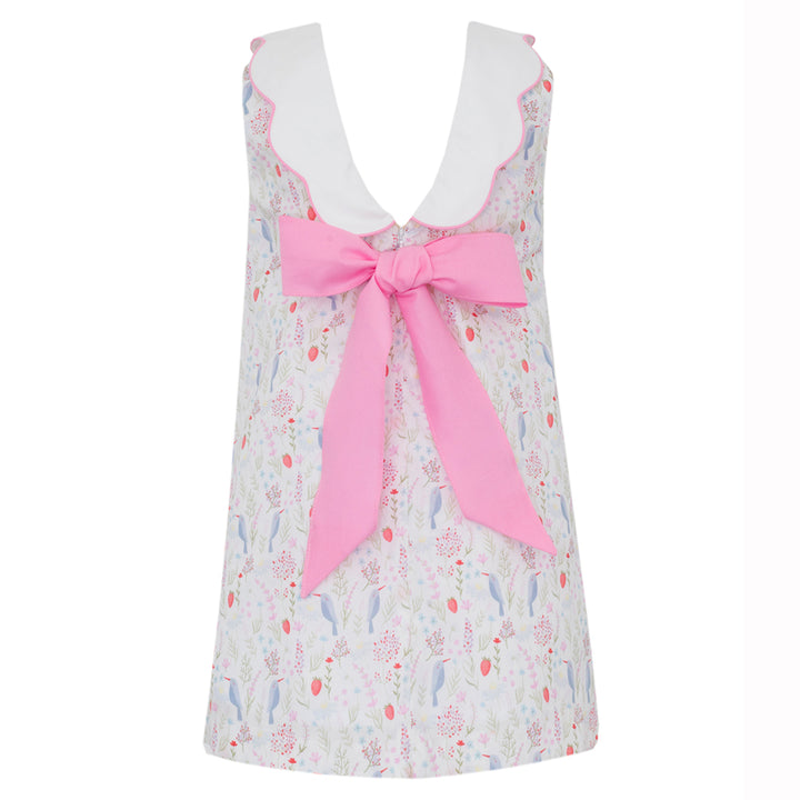 Birds Print Dress with Pink Bow by Claire & Charlie