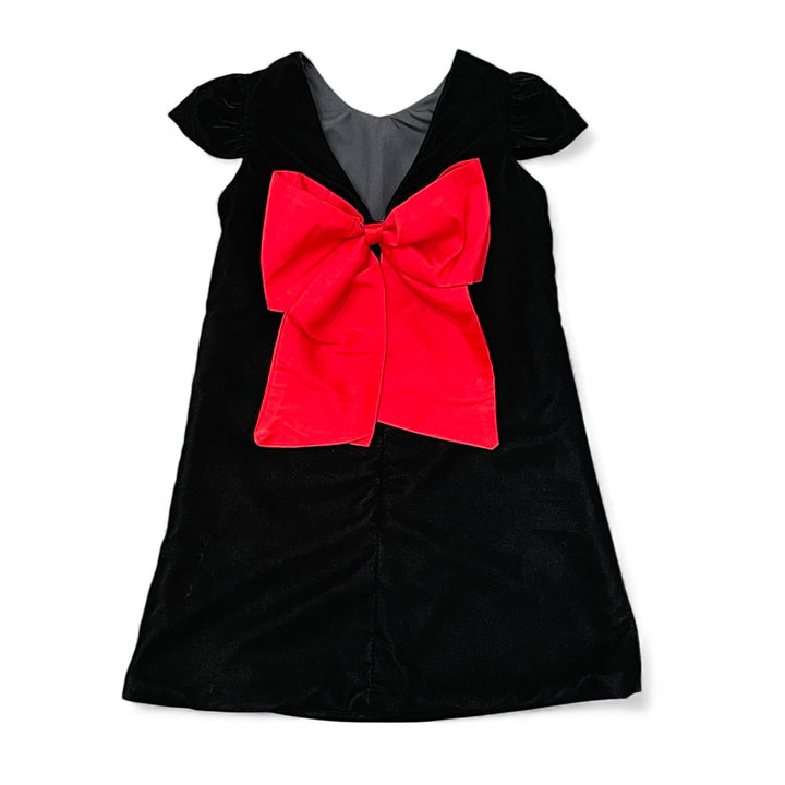 Black Velvet Aline Dress with Large Red Bow on Back by Susanne Lively