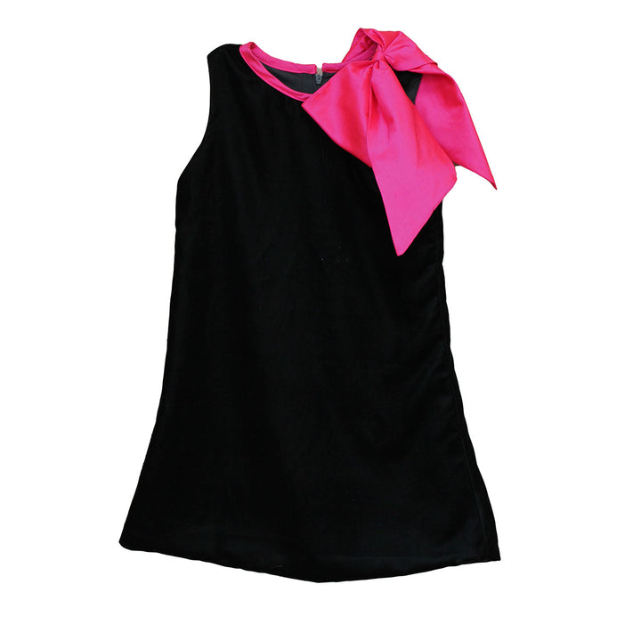 Susanne Lively Black Velvet A-Line Dress with Fuschia Bow