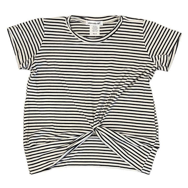 Area Code 407 Black and White Stripe Knot Top
