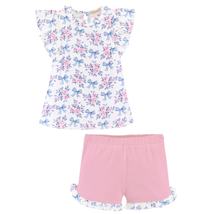 Blue Floral Bows Short Set by Baby Club Chic