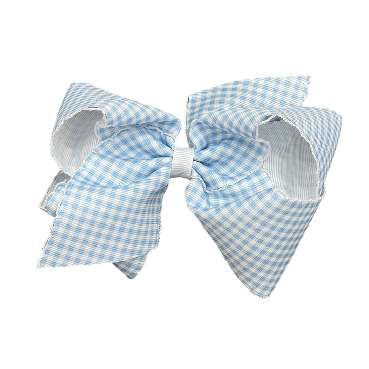 Millennium Blue Gingham Bow with Moonstitch Edge by Wee Ones (2 sizes)