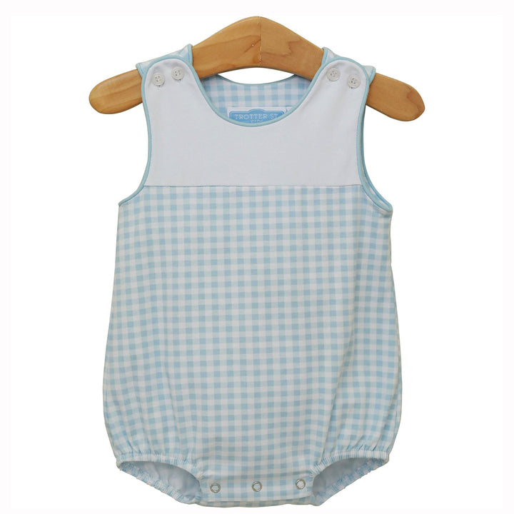 Light Blue Gingham Romper by Trotter Street Kids