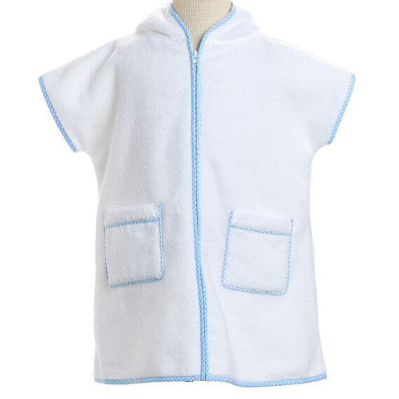 Blue Gingham Trimmed Swim Cover-Up with Hood by Terry Tots