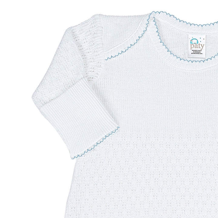 Knit Lap Shoulder Newborn Day Gown w/ Blue Trim by Paty