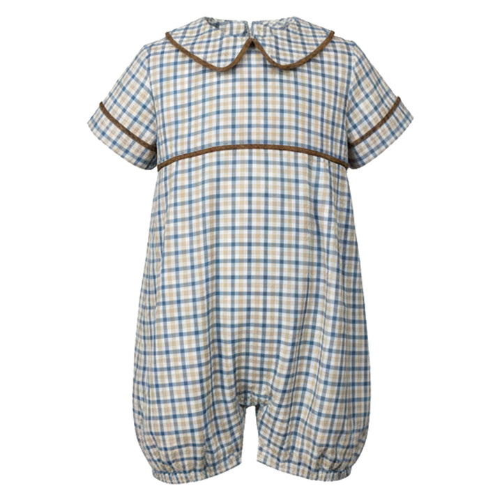 Blue / Khaki Plaid Romper by Ishtex