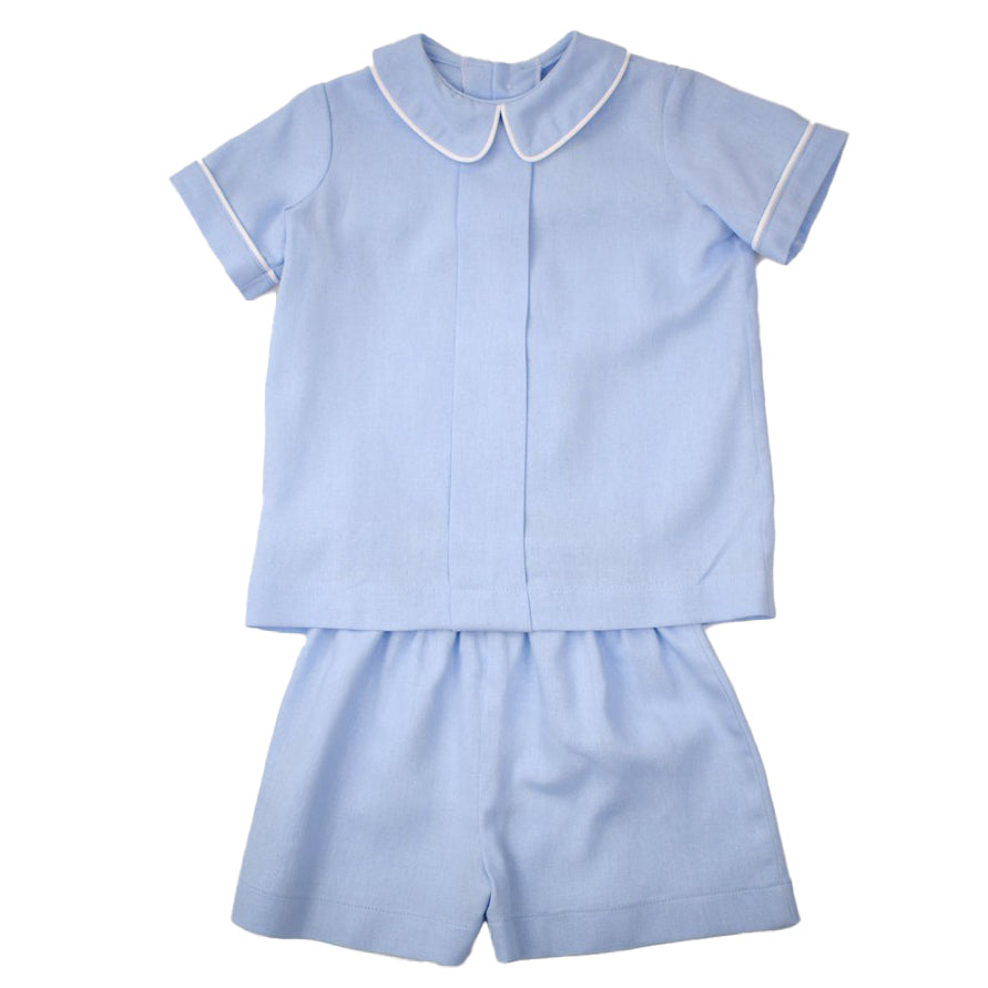 Blue Linen Boy's Short Set by Funtasia Too