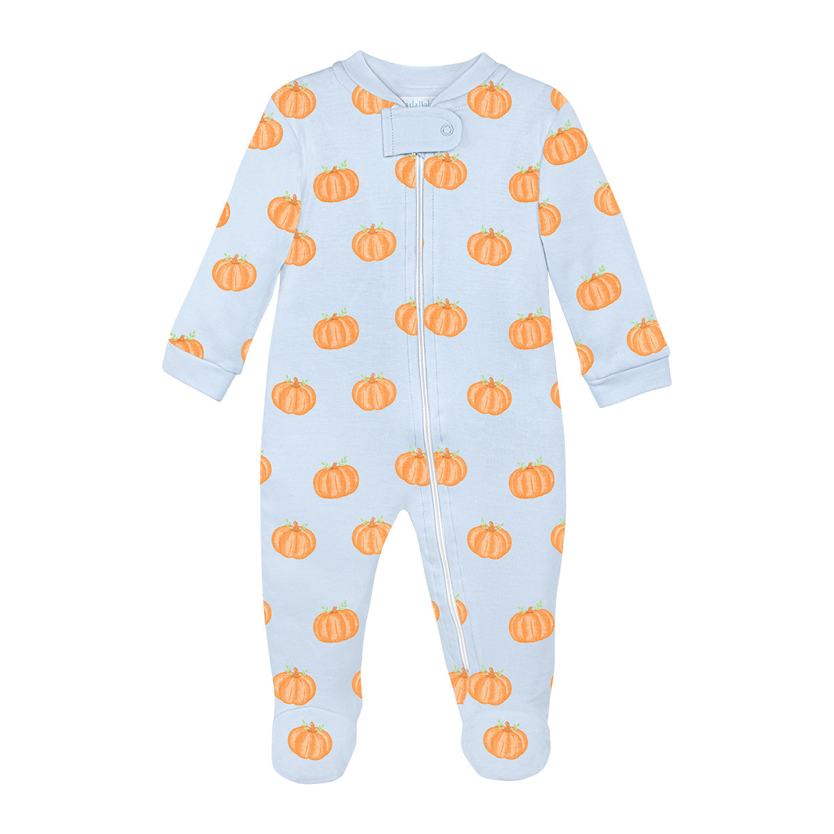 Light Blue Halloween Pumpkins Zipper Footie by LydaBaby