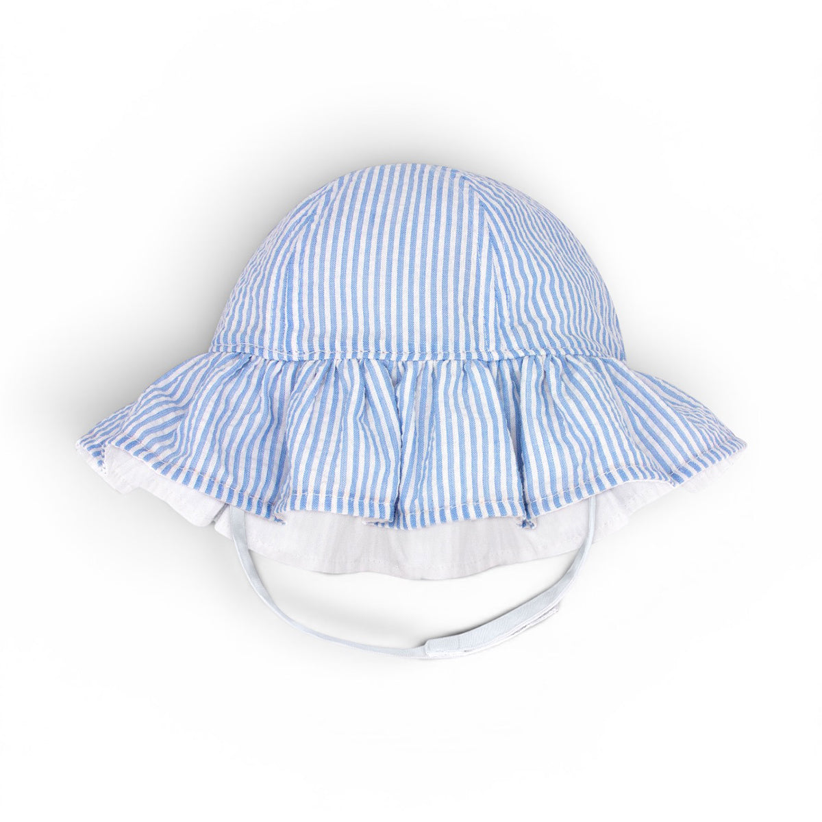 Blue Seersucker Reversible Girl's Ruffle Brim Hat by Wee Ones