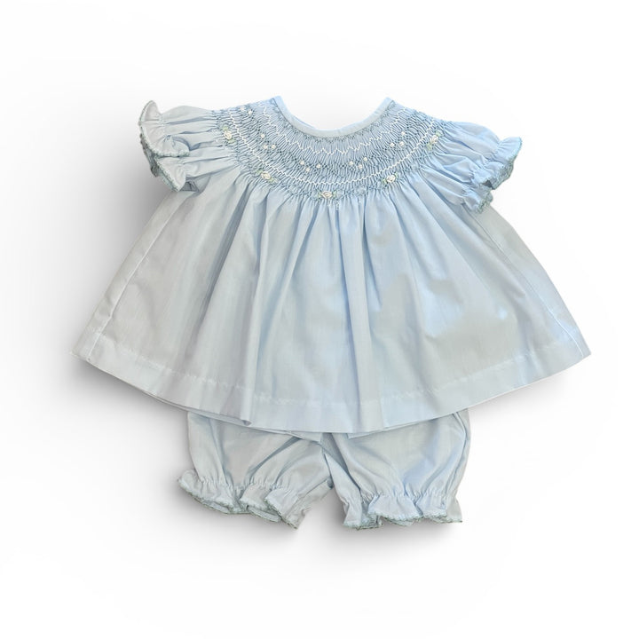 Blue Smocked Bishop Bloomer Set by LuLu BeBe