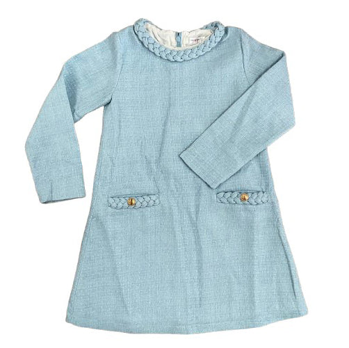 Blue Tweed Long-Sleeve Dress with Braided Neck by LuLu BeBe