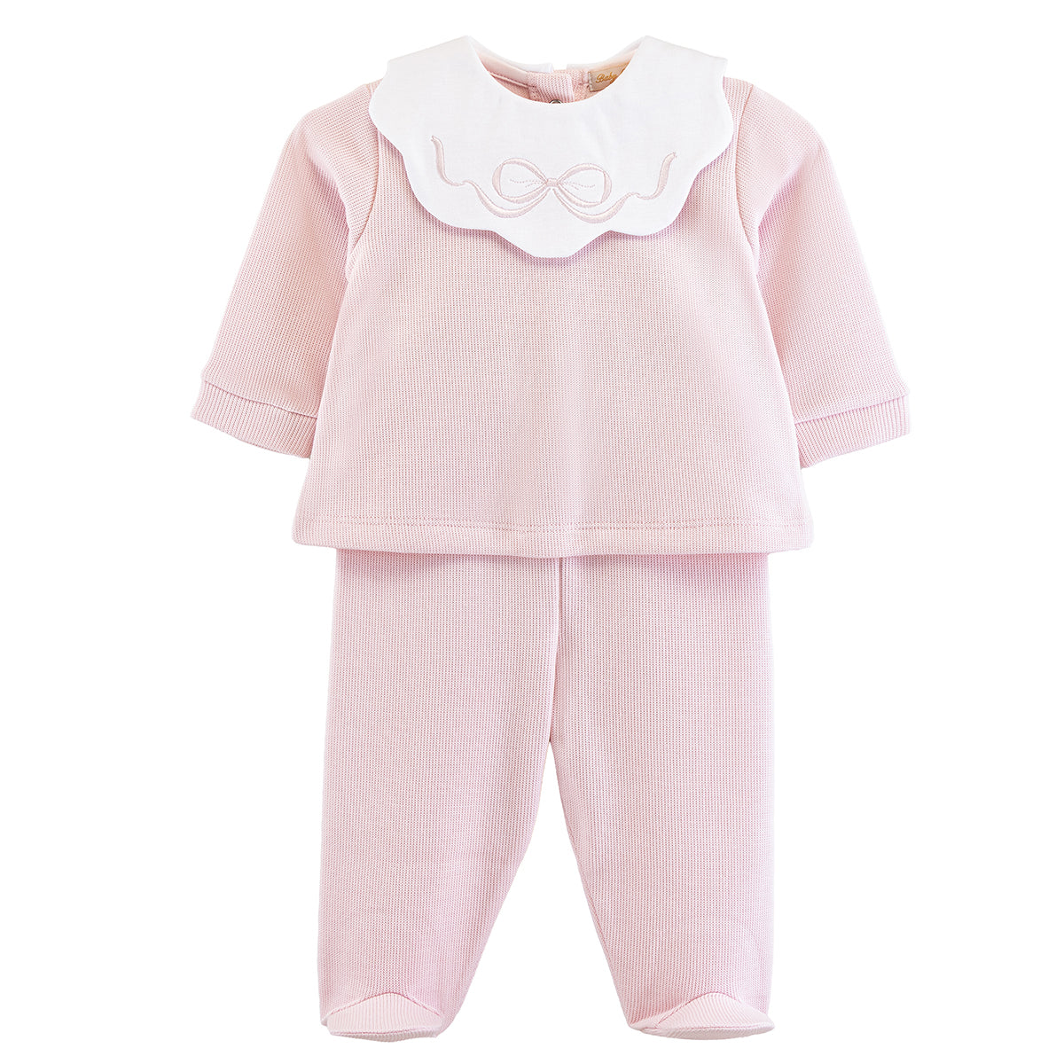 Pretty Bows & Roses Jacquard Pant Set with Embroidered Scallop Collar by Baby Club Chic