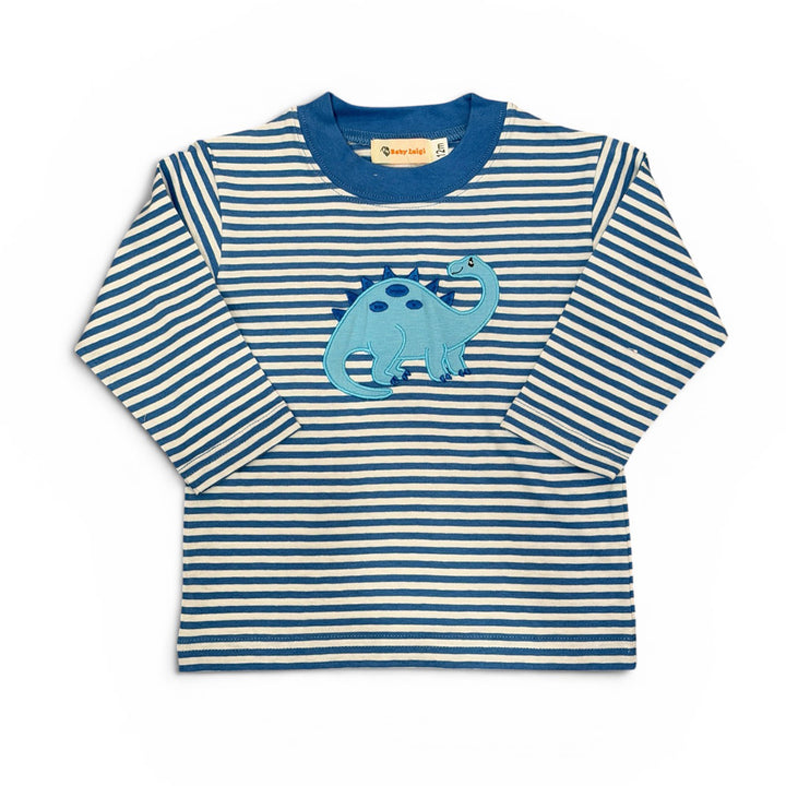 Brontosaurus Applique Blue Stripe Long Sleeve Shirt by Luigi