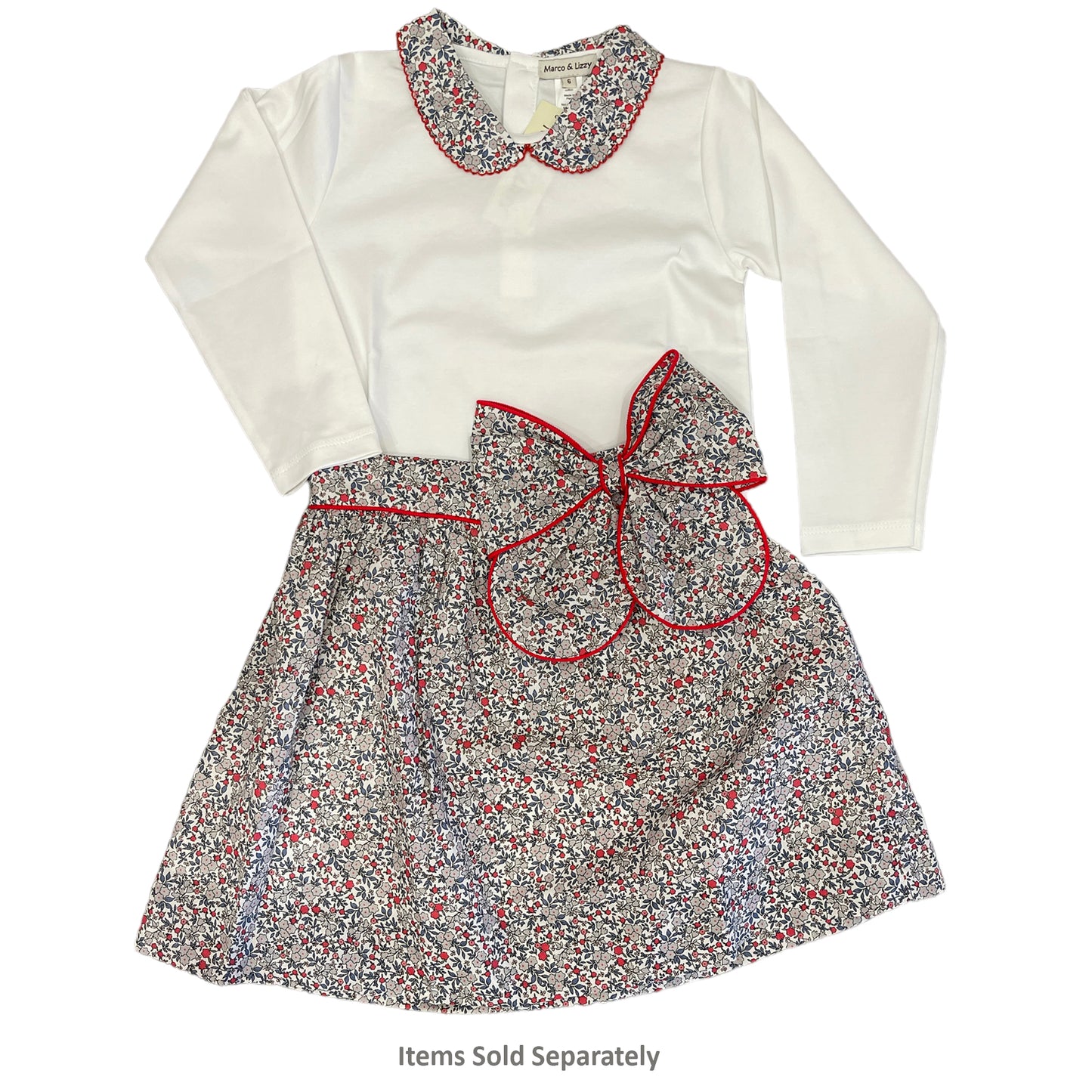 Marco & Lizzy Bow Skirt - Red Trimmed Floral
