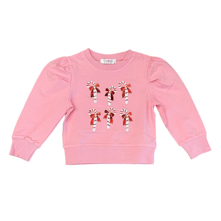 Sequin Candy Canes on Pink Puff Sleeve Shirt by LuLu BeBe