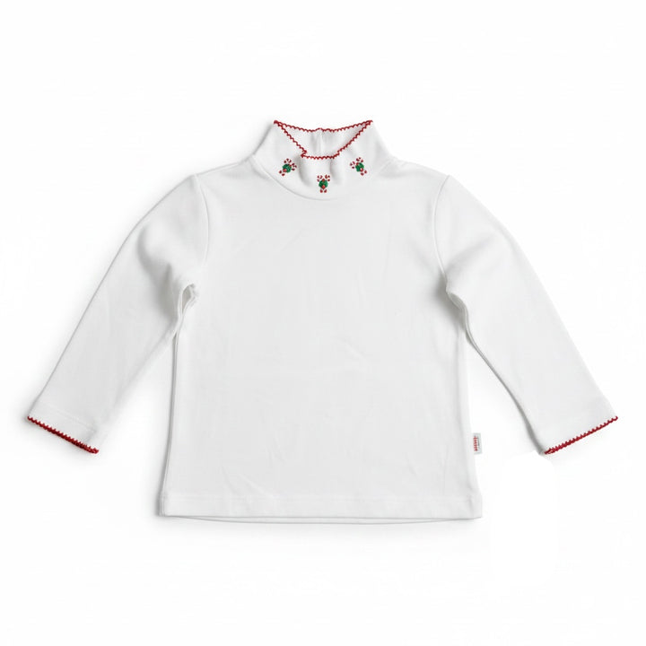 Candy Canes Embroidered on Scallop Mock Turtle Neck by The Smiley Crab