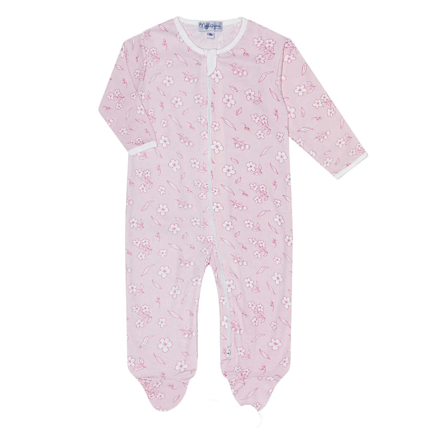 Cherry Blossoms Zipper Footie by Nellapima