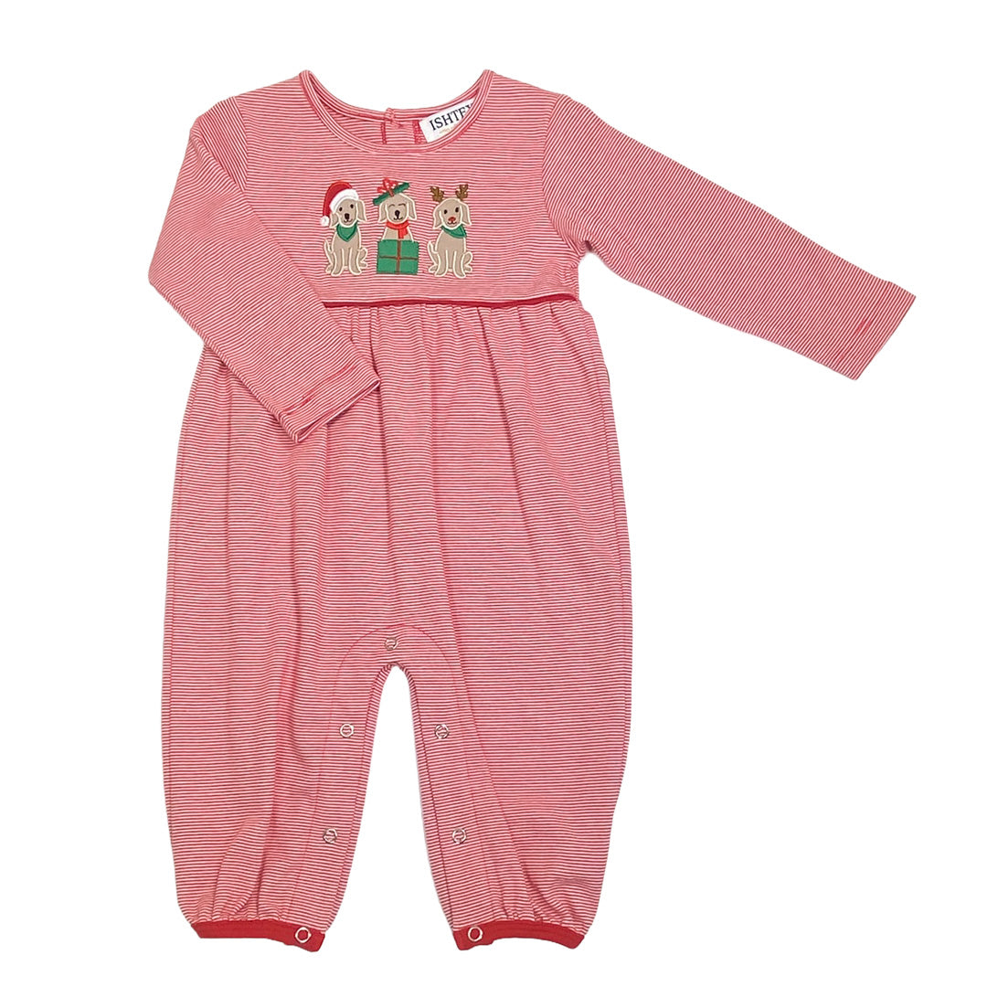 Christmas Dog Trio Girl's Romper by Ishtex