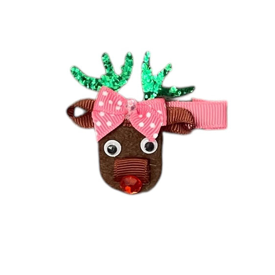 Pink Reindeer Christmas Hair Clip by Mud Pie